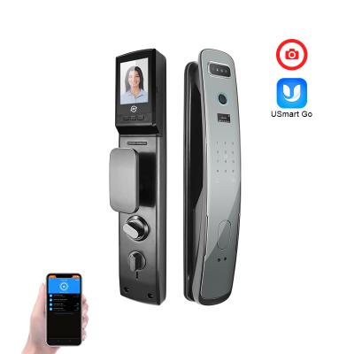 China Aluminum Alloy Wifi App Security Electronic Smart Biometric Fingerprint Face Recognition Smart Lock With Camera for sale