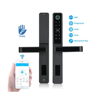 China Tuya WiFi App Apartment Waterproof Biometric Fingerprint Handle Keyless Digital Smart Door Lock for sale