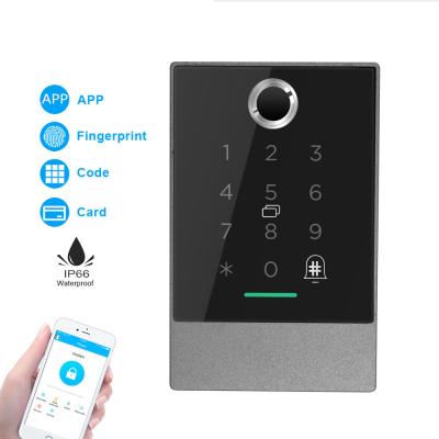 China Aluminum Alloy Waterproof Entry RFID Card Remote DC12V Password TTlock Fingerprint Doorbell Fingerprint Access Control System for sale