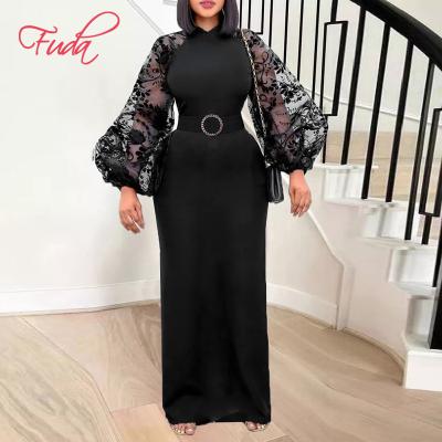 China FUDA OEM 2023 Anti-Static AB66 Lace Up Dress Women Sexy V-Neckline Elegant Long Evening Dresses Backless Long Sleeve Sexy Flower Formal Dress for sale