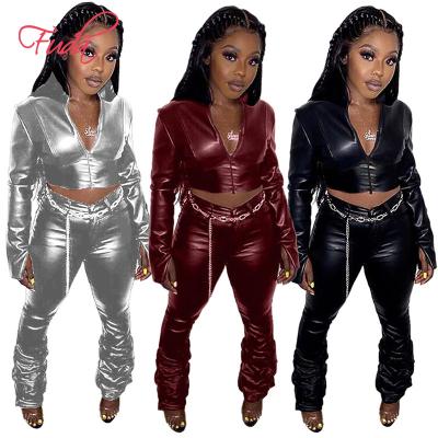 China FUDA AD13 QUICK DRY sexy skinny stacked 2 pieces set women's solid skirts set women's top skirt + PU leather drawstring for sale