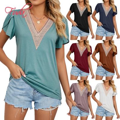 China FUDA AE17 Wholesale High Quality Fashion Summer Short Sleeve Lace Tops Elegant Blouse For Women Lady Casual for sale