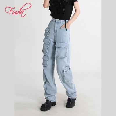 China FUDA AG03 newest slim jeans women's QUICK DRY design cotton pants with stacked women's pants for sale