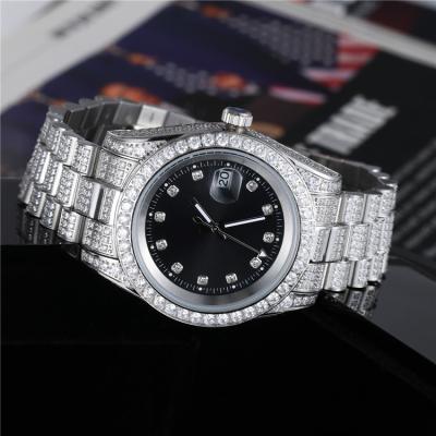 China Diamond Iced Out Custom Logo Date 2022 Luxury Gold Plated Wrist Automatic High Quality Men's Diamond Quartz Watch For Men for sale