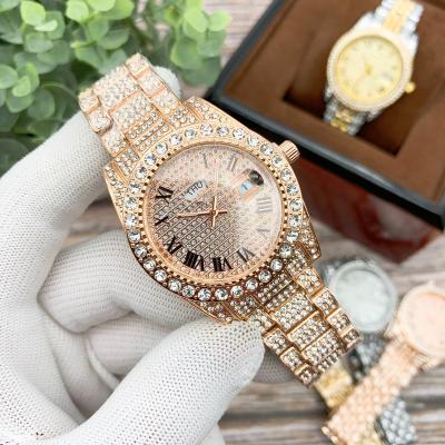 China Automatic Date Bling Watch With Pink Dial Bling Bling Hip Hop Watches Men Women Wrist Digital Quartz Watches for sale