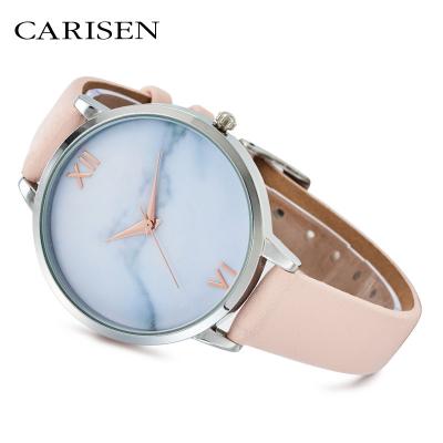 China Luxury Lady Watch Marble Dial Quartz Female Watch Women White Leather Luxury Wristwatches New Fashion Design Water Resistant for sale