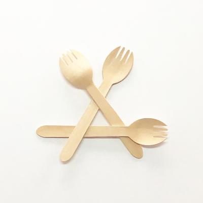 China Disposable Wooden Fork 140mm Disposable Biodegradable Small Custom Natural Wooden Spoon Sporks for sale