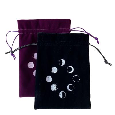 China Tarot Card Protect Moon Phase Faux Suede Velvet Tarot Pocket Drawstring Custom Tarot Card Bag for sale