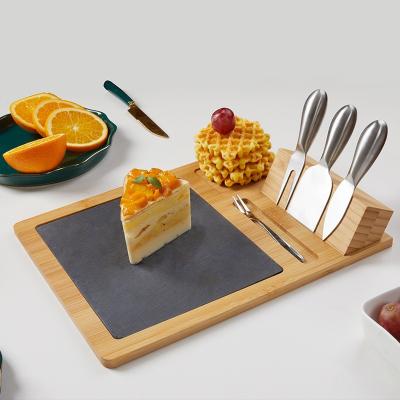 China Sustainable slate bamboo cheese board with cutlery and fork + 1 bowl with magnet for sale