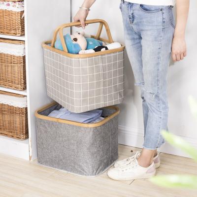 China Modern Collapsible Bamboo Laundry Hamper Basket With Lid, Waterproof And Collapsible Cloth Basket For Closet And Bathroom for sale