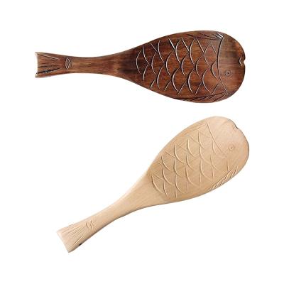 China New Design Viable Shape Wooden Shovel Fish Shaped Wooden Spoon Japanese Style Tableware Rice Dishes Wooden Custom for sale