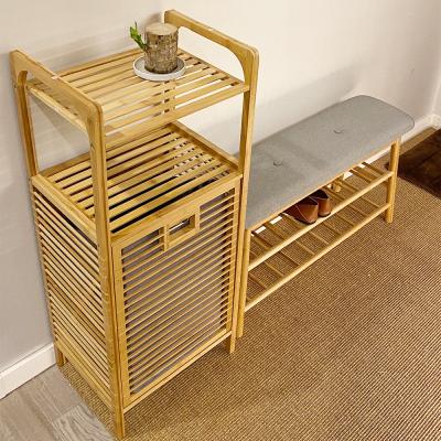 China Nan Modern Bamboo Porch Toilet Shelf Dirty Laundry Basket Bathroom Storage for sale