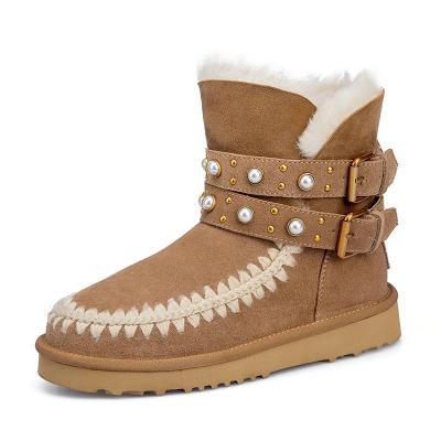 China CUSHIONING Classic Mens Shearling Shearling Cow Suede Genuine Leather Australian Sheep Skin Boots for sale