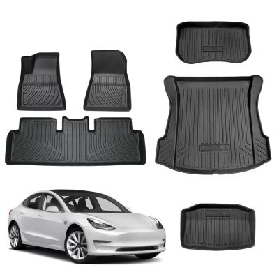 China Waterproof/Anti-silp For Tesla Model 3 2022 Car Floor Mats Model 3 Waterproof 2021 3D Car Foot Protector Tray Trunk Organizer Mat Carpet Cargo Boot Cover for sale