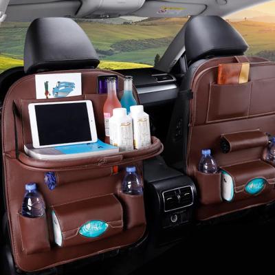 China Multi Pocket Hanging Backseat Organizer With Tray Tablet Holder Front Set Foldable Storage Bag Car Box Backseat Organizer For Kids for sale