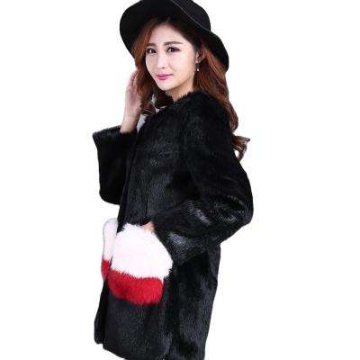 China Reputation Sustainable Reliable Fur Fabric Plus Size Women's Coats High End Rabbit Fur Coat Natural Fox Hair Pocket for sale