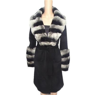 China Other Double Sided Tweed Women's Coat Have More Cash Than Can Be Explained Real Chinchilla Lexus Rex Rabbit Fur Collar Fur Coat for sale