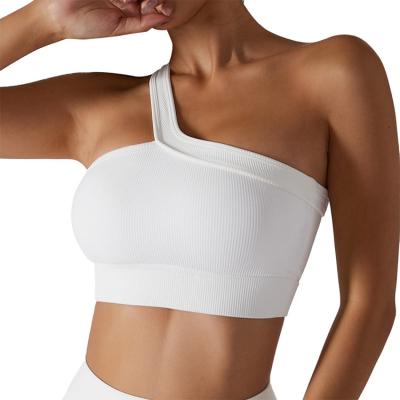 China QUICK DRY Simple Natural Single-Shoulder Ring Non-Steel Yoga Bra One-Piece Back Sports Underwear Fitness Yoga Outerwear for sale