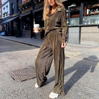 China 2022 new spring pants QUICK DRY high waist temperament drape loose pleated casual shirt set long sleeve for women for sale