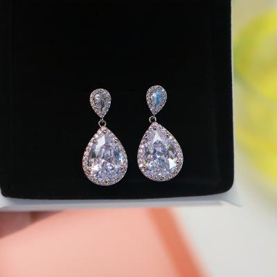 China FASHIONABLE luxury 5A cubic zirconia with big tear drop earrings 925 silver needle water drop earrings for wedding women for sale