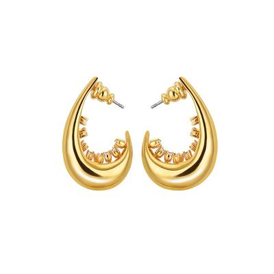 China TRENDY 14k Gold Plated Irregular C Shape Circle Earrings For Women Fashion 925 Sterling Silver Post Thick CZ Pave Huggie Earrings for sale