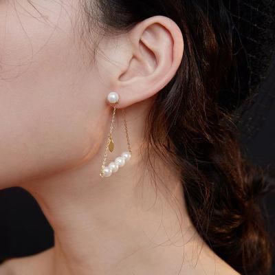 China FASHIONABLE Temperament Women Wedding Gold Plated Long Tassel Earrings With Beads Design S925 Sterling Silver Statement Earring Adjustable for sale