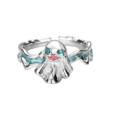 China Designer's Cute Ring S925 Sterling Silver Ring Chic Vintage Enamel Neo-Gothic Fashion Ring For Halloween Party for sale