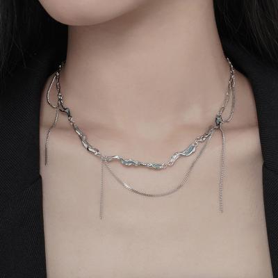 China TRENDY Fashion 925 Jewelry Necklaces Silver Macrame Designs Unique Link Chain Blue Chocker Set Necklace Women for sale