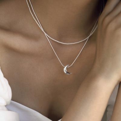 China TRENDY Solid S925 Silver Moon Necklace Fashion Half Moon Snake Chain Silver Couples Pendant Necklace for Women and Men Unisex Jewelry for sale