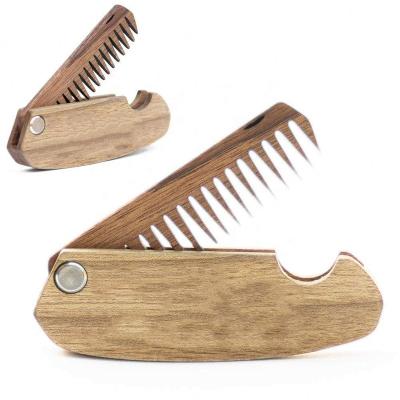 China Eco-friendly Wooden Beard Comb For Men Folding Pocket Comb For Mustache Beard And Hair Nut With Custom Pattern for sale