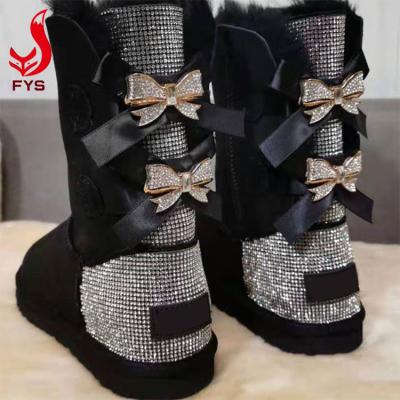 China Wholesale Fashion Trend Diamond Rhinestones Bling Bling Women Ladies Winter Sheepskin Snow Boots for sale