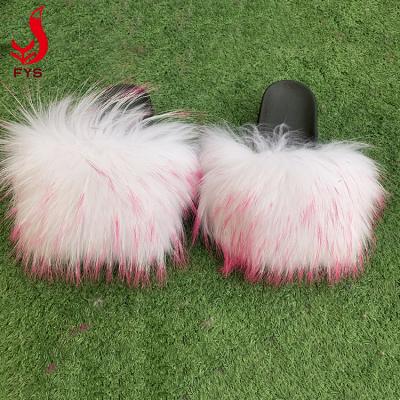 China Wholesale Fashionable Breathable Raccoon Fluffy Fur Slippers Custom Logo Raccoon Furry Slippers Sandals for sale