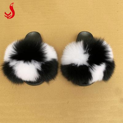 China Wholesale Flat Indoor Winter Real Fox Fashion Eva Home Fashion Hairy Fur Fluffy Slippers for Women and Kids for sale