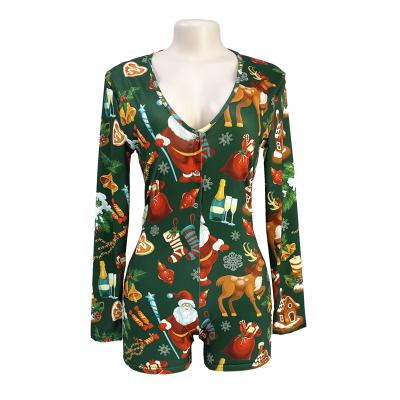 China Anti-pilling Wholesale Custom Women Printing Christmas One Piece Long Sleeve Shorts Bodycon Jumpsuit for sale