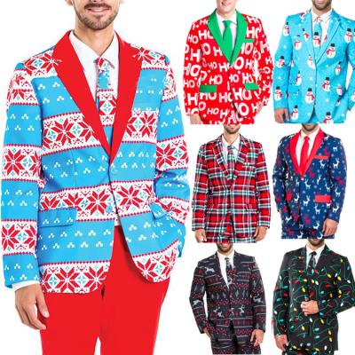 China Hot Sale Anti-Wrinkle Christmas Plaid Print English Style Mens Suit Jacket Gentlemen Suit For Men for sale