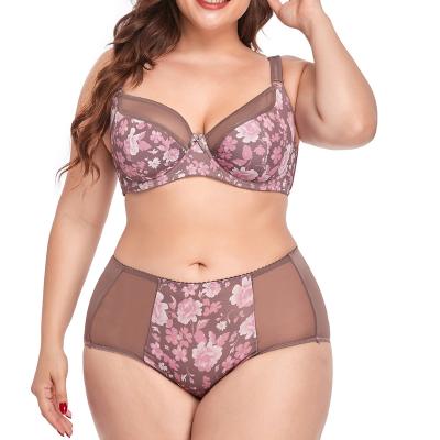 China QUICK DRY Women Underwear Plus Size Bra Set And Panties Push Up Underwire Printed Bra Ultra-thin Full Cover Cup Large  Bra for sale