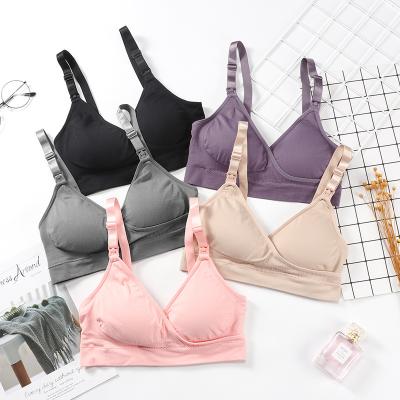 China Sustainable Seamless Maternity Nursing Bra Mommy Plus Size WireFree Underwear Front buckle Bralette Postpartum Breastfeeding Bra for sale