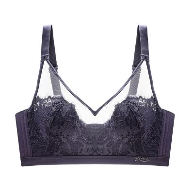 China One-piece Sexy Lace Embroidery Crystal Cup Bra Girls Seamless Bra Solid Colors Bra New Young Women Ice Silk See Through Tube Top Underwear for sale