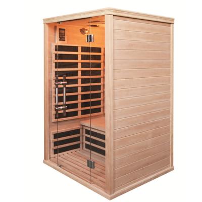 China Computer Control Panel Transparent Glass Front Body Solid Wood Far Infrared Indoor Sauna Room for sale