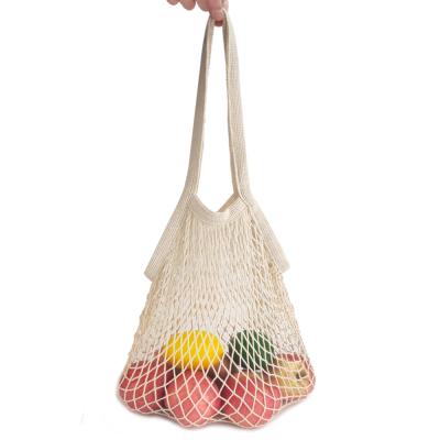 China Long Handle Folding Reusable Tote Cotton Portable Fruit Vegetable Grocery Shopping Mesh Bag for sale