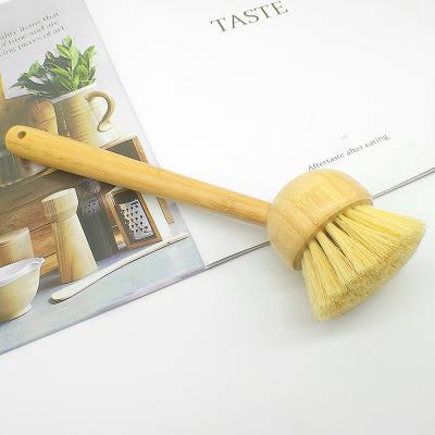 China Sustainable Cash Products Kitchen Dish Washing Brush With Long Thick Handle Bamboo Sisal Pot Brush for sale