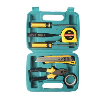 China Small Homeowner Tool Set 9 Pieces General Household Small Hand Tool Kit with Plastic Tool Box Storage Case for sale