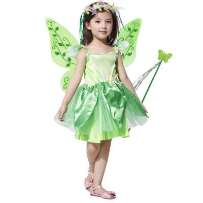 China Deluxe Girls Halloween Party Fairy Dress Up Kids Green Fairy Dress Costume for sale