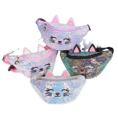 China No Little Girl 3d Cat Print Sequins Cartoons Waist Bag Casual Cute Child Shoulder Pink Bags For Girls for sale