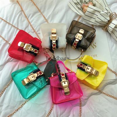 China 2020cute Fashion Clear Candy Colors Jelly Bag Wholesale Little Girls Jelly Handbag Kids Mini Crossbody Purse With Chain for sale