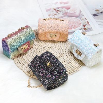 China 2021 High Quality Designer Sequined Mini Cute Purses Pvc Girls Handbag Kids Shoulder Bag With Chain for sale