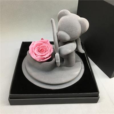 China Wholesale Home Decoration Hot Sale Preserved Roses Teddy Bear With Gift Box For Valentine's Day for sale