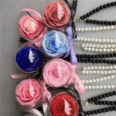 China Wholesale Multicolor Preserved Durable Car Hanging Roses Key Chain Decoration Fresh Roses With Black Gift Box for sale