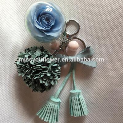 China Hanging Decoration Wholesale Preserved Forever Roses Flower Ball Chain Roses Head Blue Color for sale