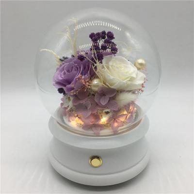 China Wholesale Home Decoration Purple Roses Color Timeless Preserved Roses Flower Music Louder Speaker Box with LED Light from Yunnan for sale